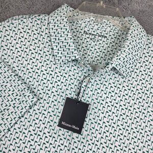 Mizzen+Main Versa SS Polo Shirt Men XXL Green White Golf Flag Print Trim Fit NWT